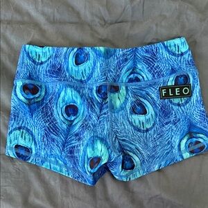 Fleo Women's Athletic Shorts in Blue Peacock Pattern